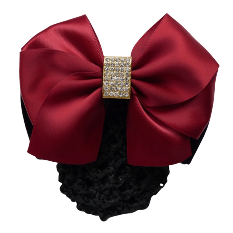 Résille rouge et strass carré pour cheveux