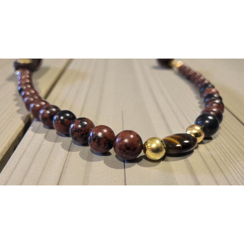 Frontal Lithothérapie n° 38 Obsidienne / Oeil du tigre acajou